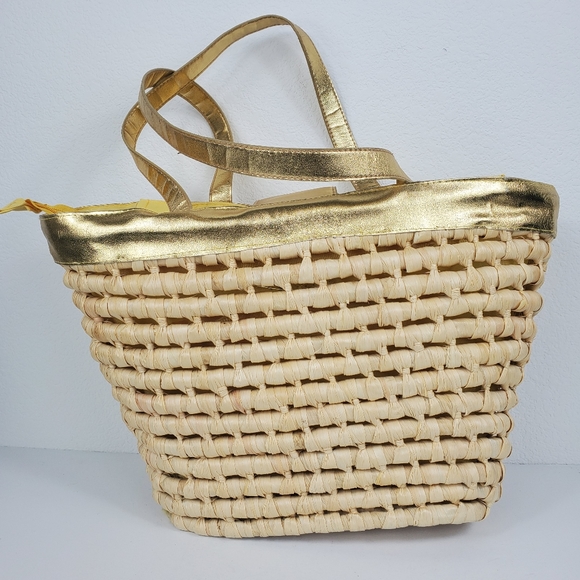 Bijoux Terner Yellow/Gold 100% Straw Bag Tote - Picture 4 of 8